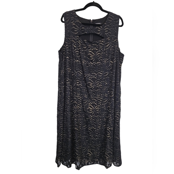 Catherines Black Label 1X Metallic Gold and Black Sleeveless Cutout Shift Dress - Picture 1 of 12